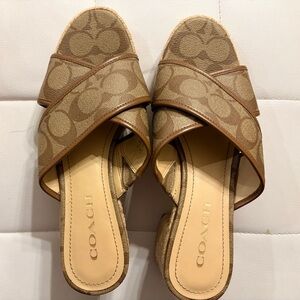 Coach Women's Tan Slide Heeled Sandals